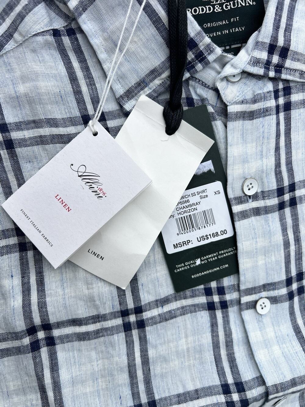 RODD & GUNN Harwich Short Sleeve Original Fit Linen Shirt Plaid Blue NWT